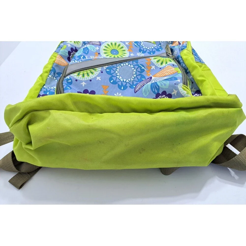 LL Bean Deluxe Backpack School Camp Blue Green Floral Hawaiian Geometric